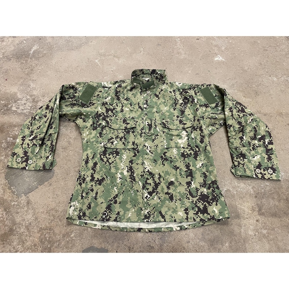 Military Shirt‎ Mens Large Green Digital Camo Button Front Navy NWU USN